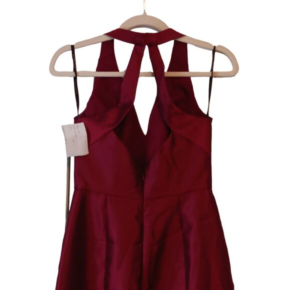 NEW Alfred Sung V-Neck Satin Trumpet‎ Gown with Side Slit, Burgundy #D761 - Picture 6 of 14